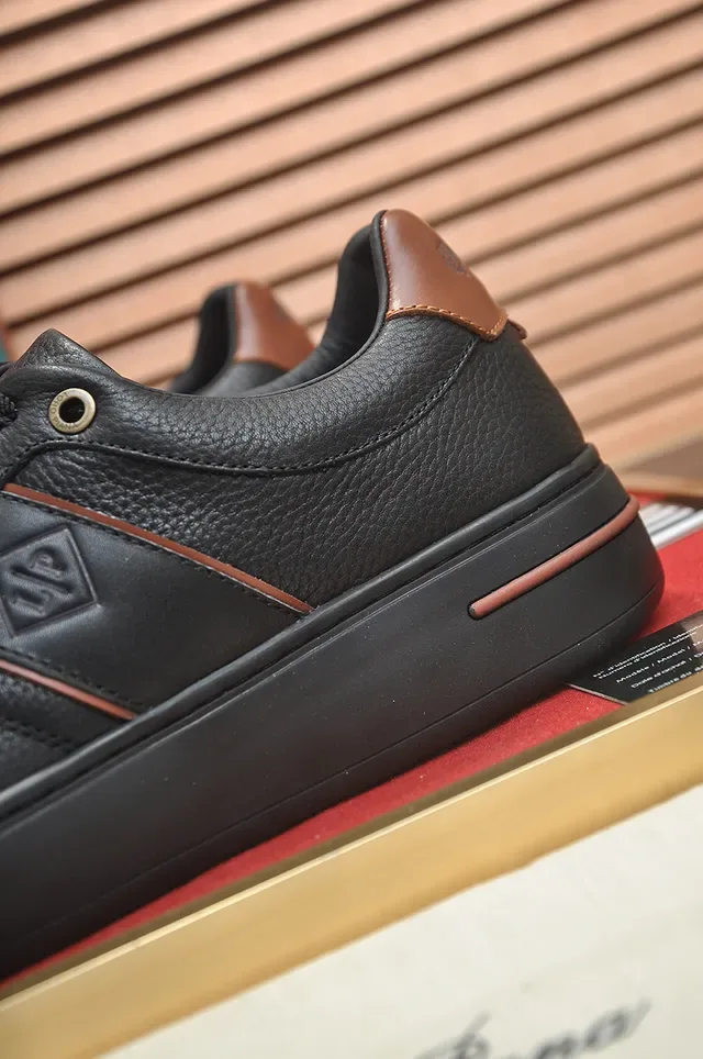 Black and Copper Accent Low-Top Leather Sneaker 2