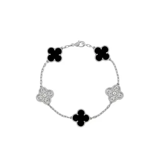 Pulsera de cadena con motivo floral de cristal negro