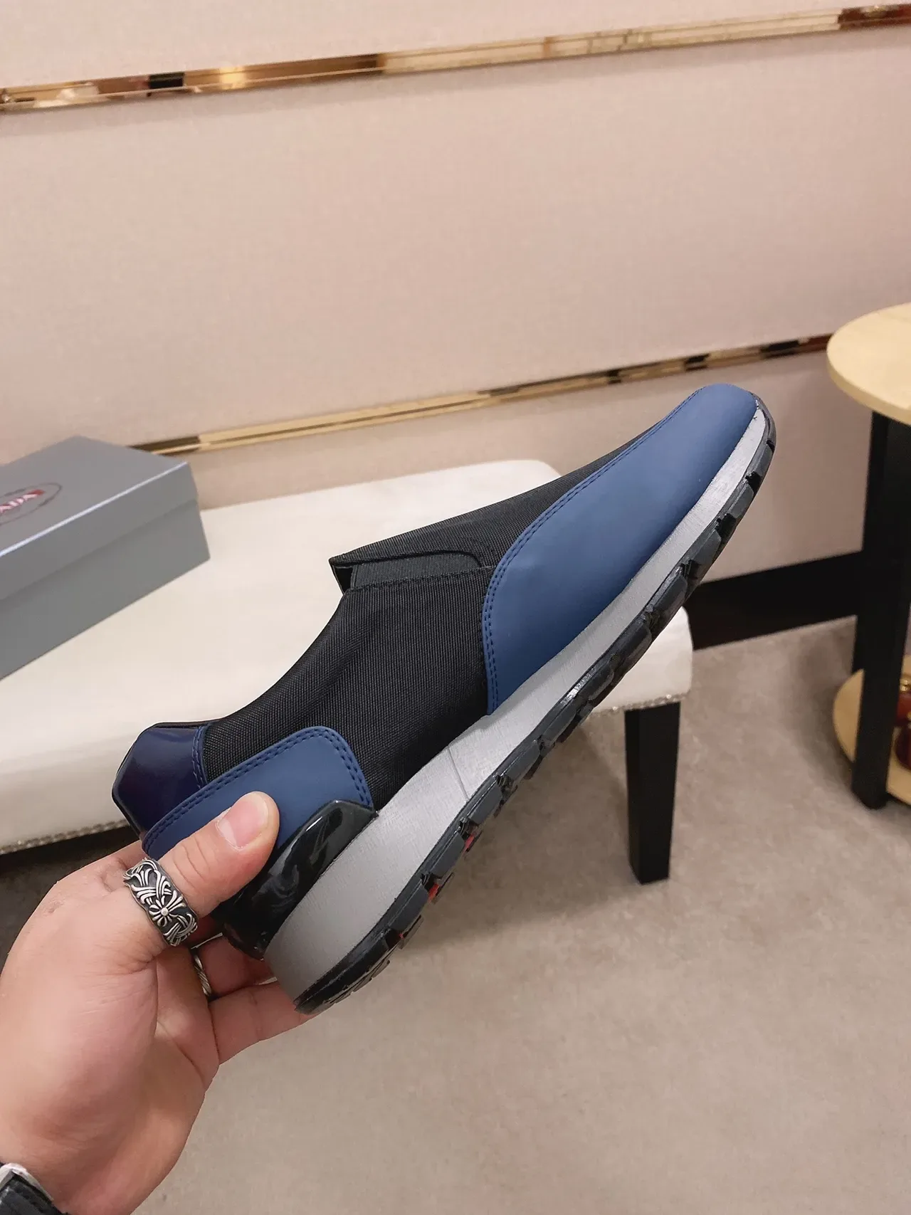 Black and Navy Slip-On Fabric Sneaker 6