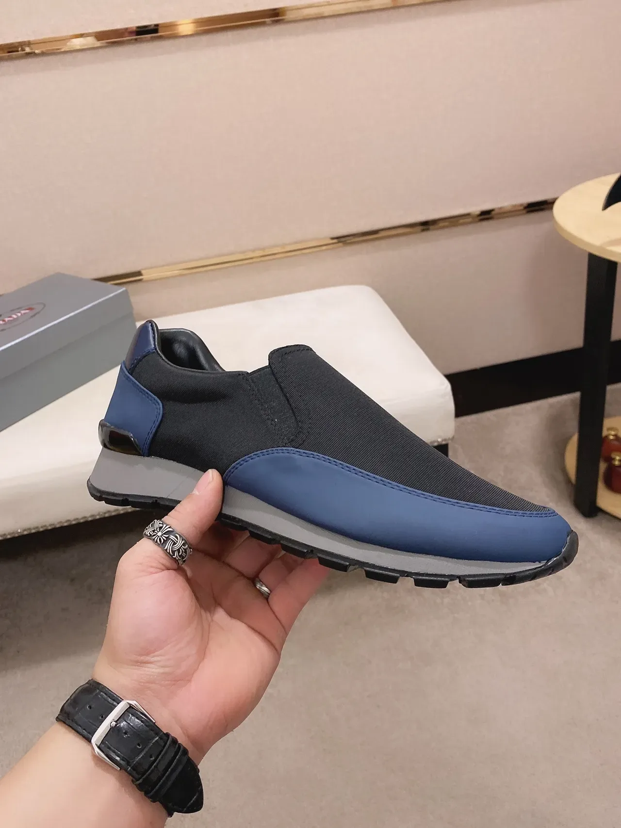 Black and Navy Slip-On Fabric Sneaker 7