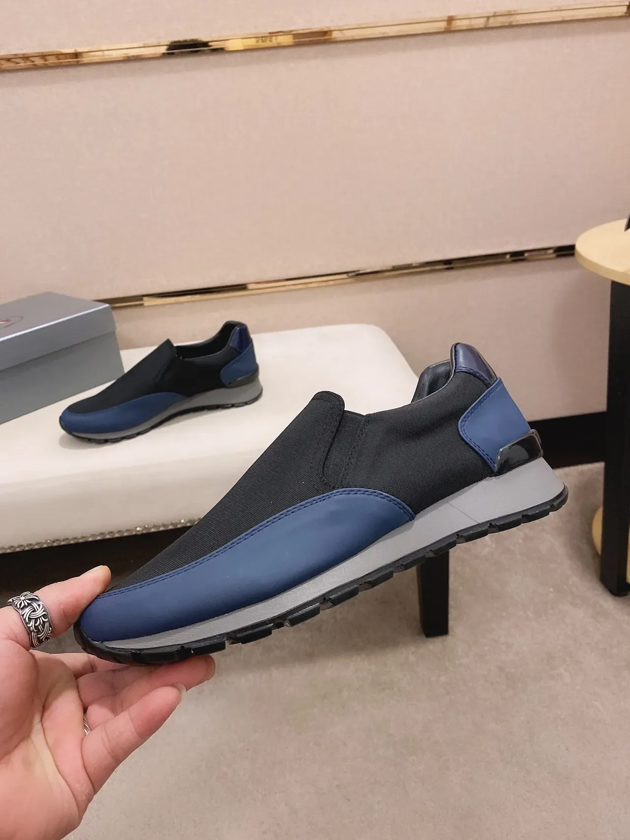 Black and Navy Slip-On Fabric Sneaker 8