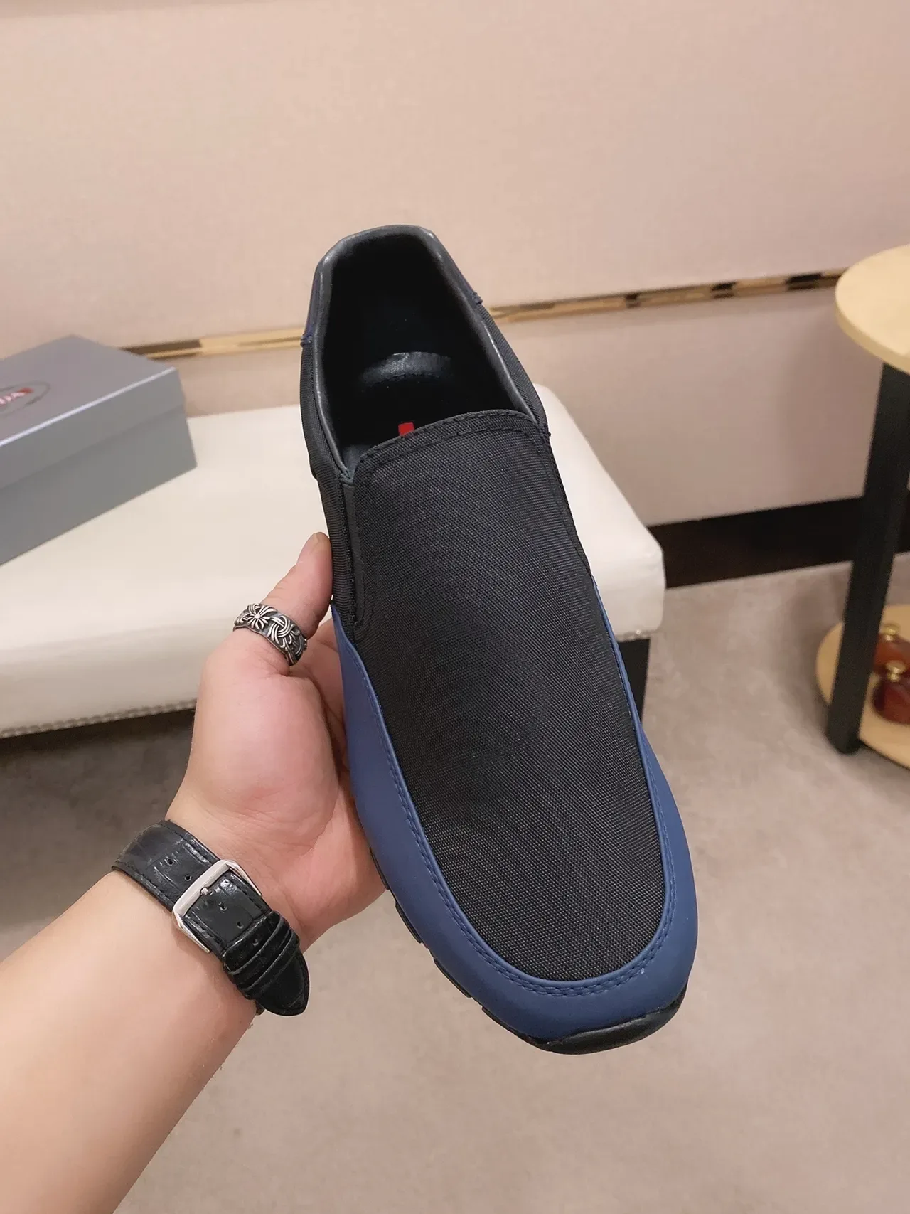 Black and Navy Slip-On Fabric Sneaker 9