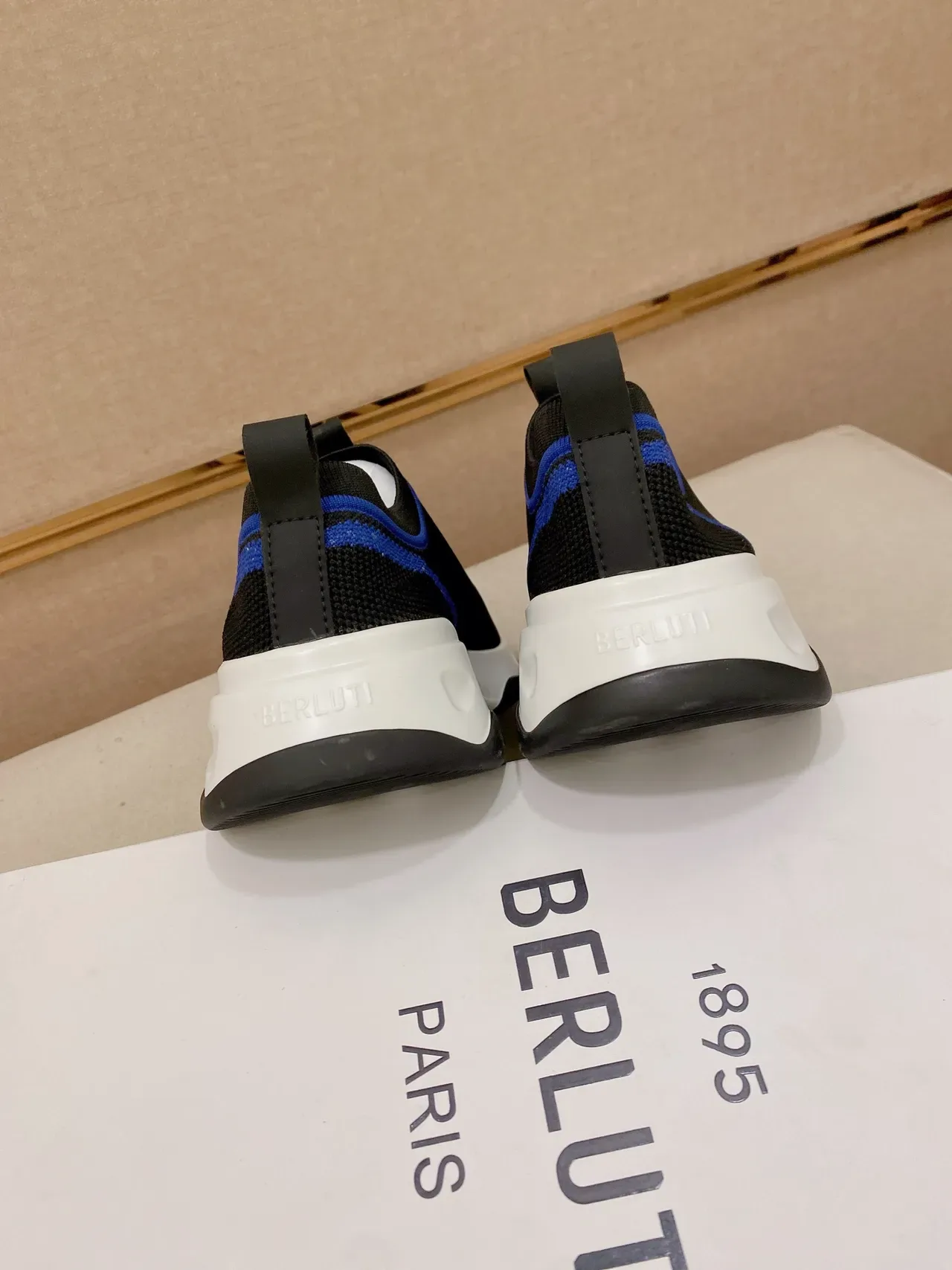 Black and Royal Blue Knit Slip-On Sneaker 3