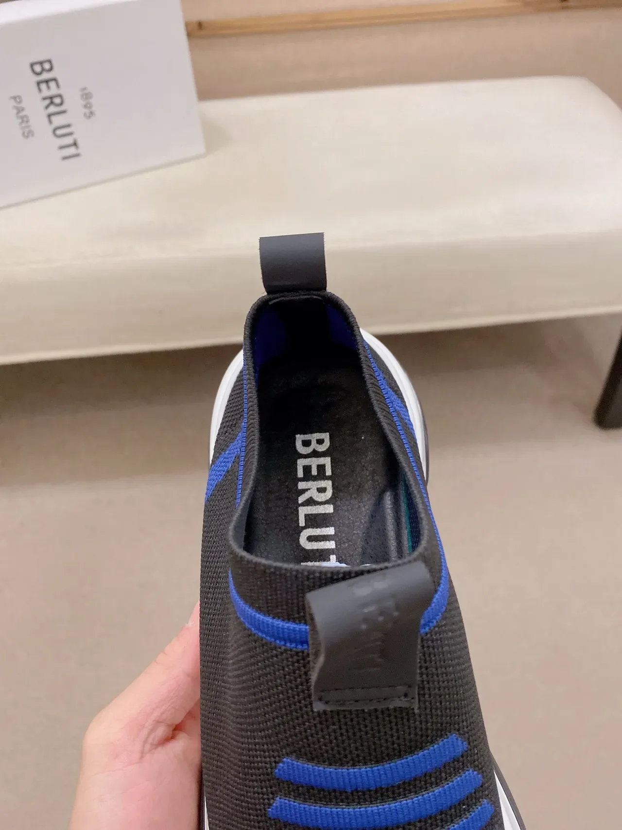 Black and Royal Blue Knit Slip-On Sneaker 4