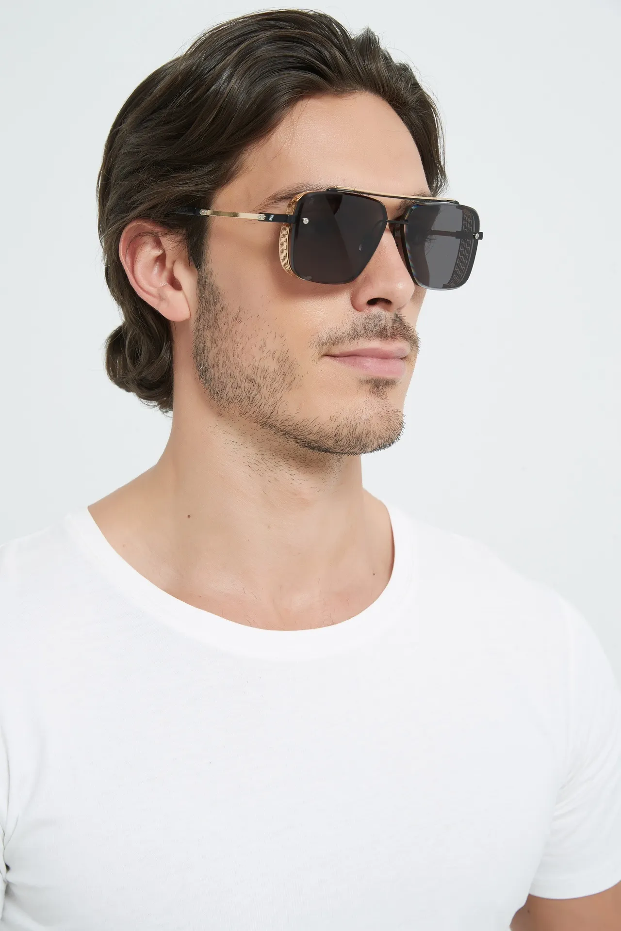 Black and Silver Aviator-Inspired Rectangular Sunglasses 2