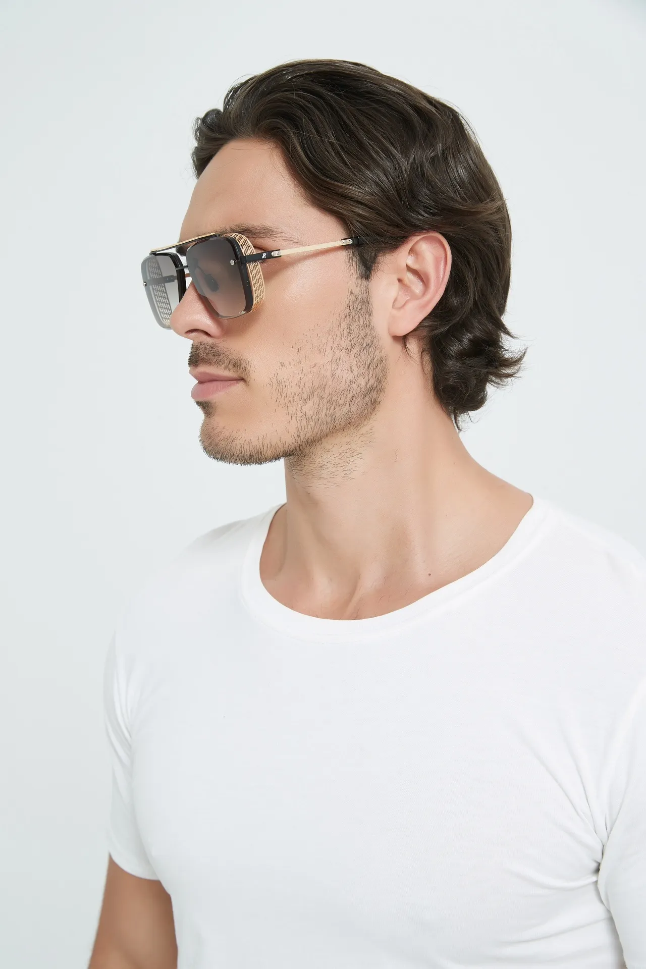 Black and Silver Aviator-Inspired Rectangular Sunglasses 6