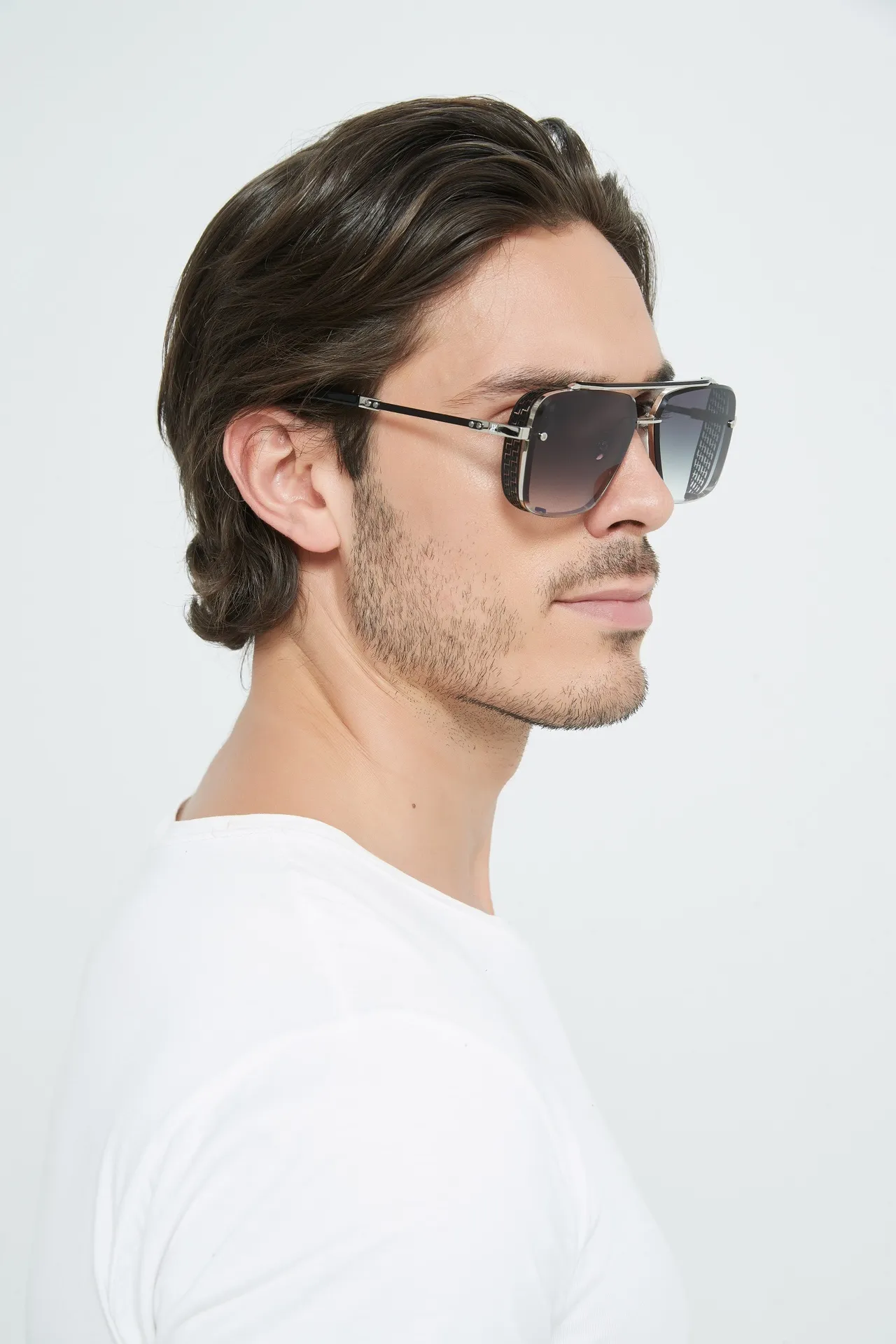 Black and Silver Aviator-Inspired Rectangular Sunglasses 9