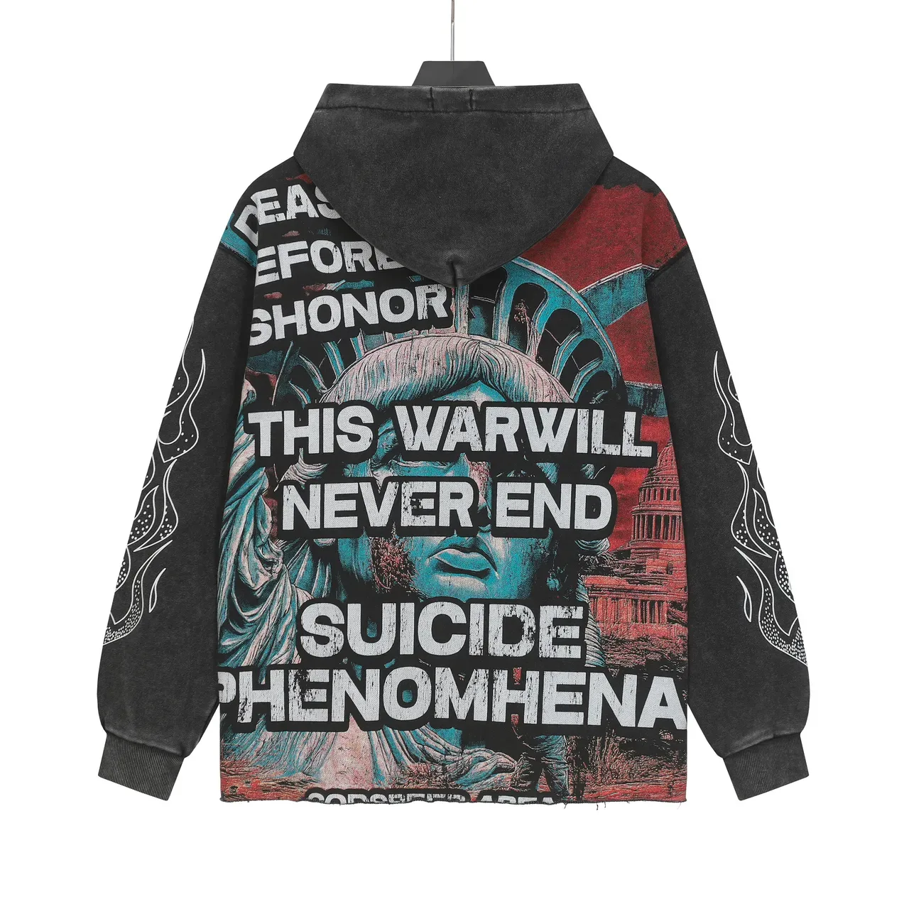 Black Beige Graphic-Print Oversized Fit Hoodie 3
