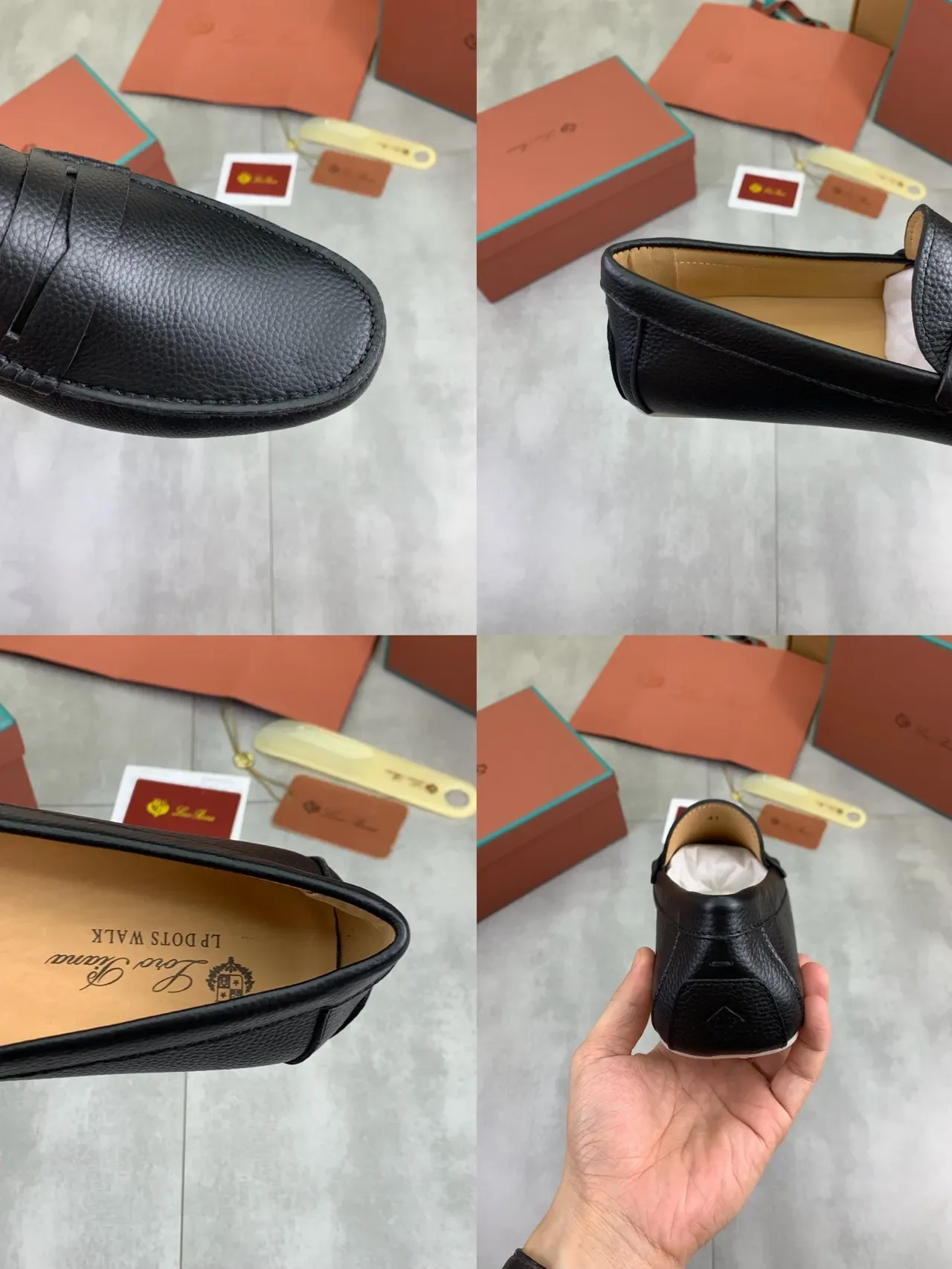 Black Beige Pebbled Leather Penny Strap Loafer 2