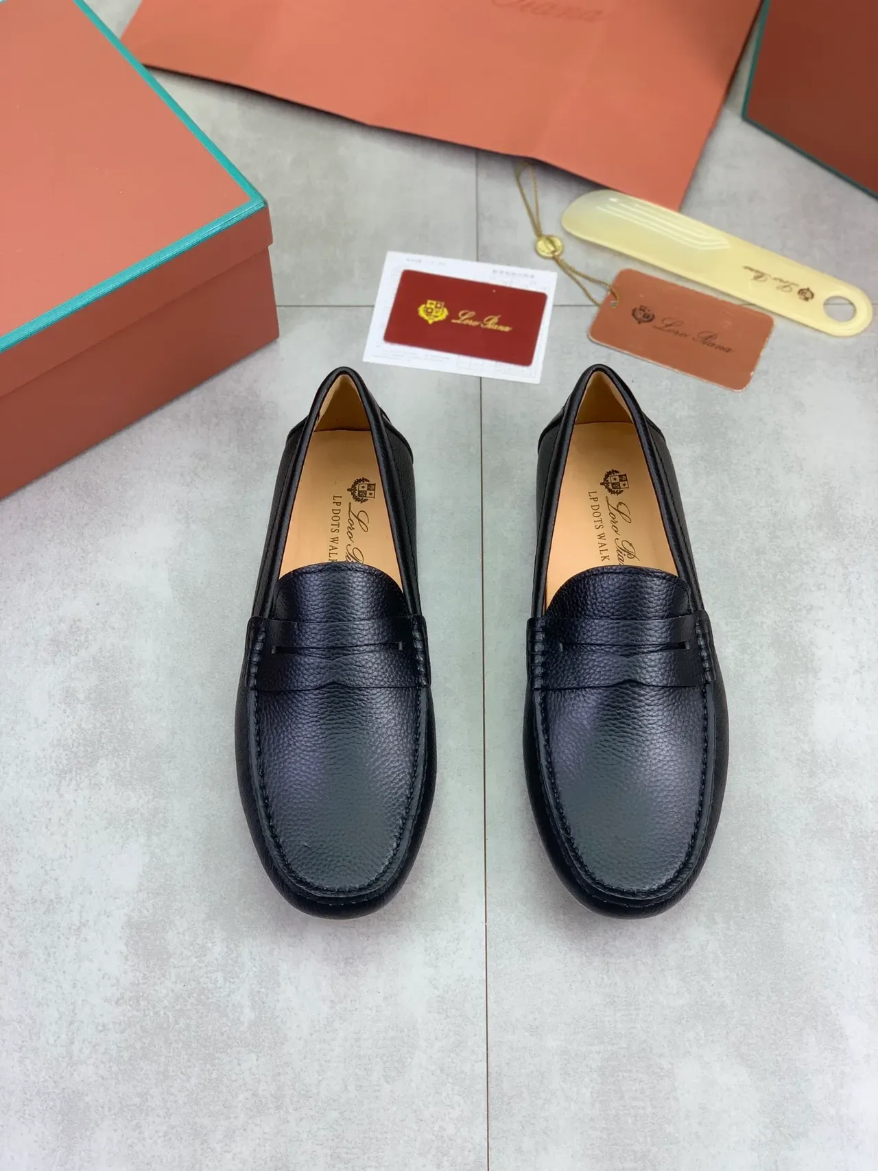 Black Beige Pebbled Leather Penny Strap Loafer 4