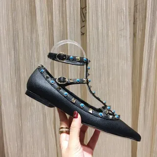 Black Blue Pointed Toe T-Strap Mary Jane Shoes