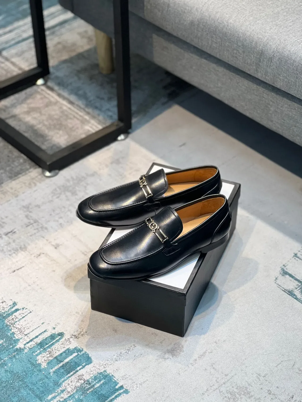 Black Brown Leather Metal Horsebit Ornament Loafer 7
