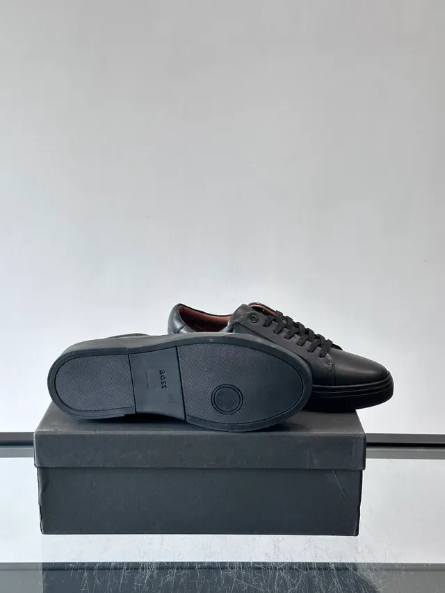 Black Brown Leather Upper Embossed Side Logo Sneakers 2