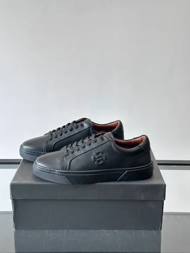Black Brown Leather Upper Embossed Side Logo Sneakers 5