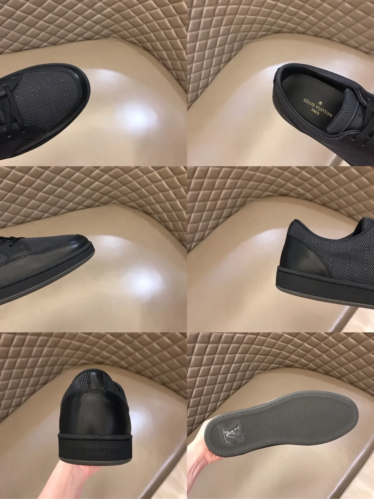 Black Checkerboard Mesh and Leather Low-Top Lifestyle Sneaker 2
