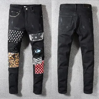 Black Distressed Patchwork Riveted Jeans
