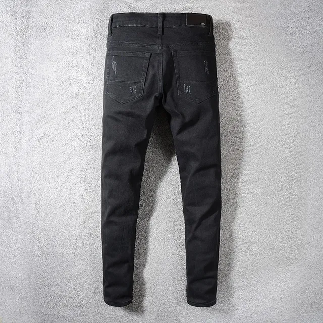 Black Distressed Patchwork Riveted Jeans 6