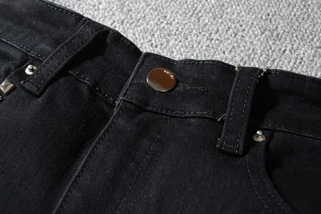 Black Distressed Patchwork Riveted Jeans 14