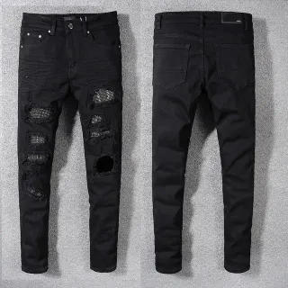 Black Distressed Slim-Fit Ripped Jeans