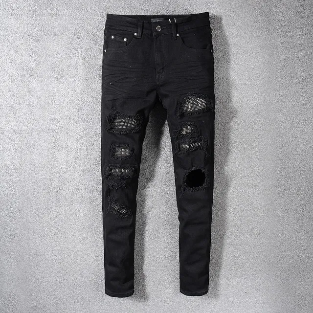 Jeans Noir Distressed Slim-Fit Ripped 13