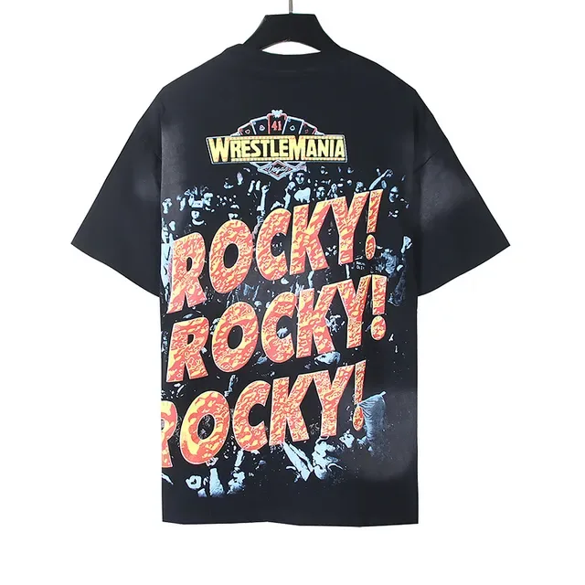 Black Double-Sided Graphic Print WWE WrestleMania Bull and Rocky T-Shirt 6