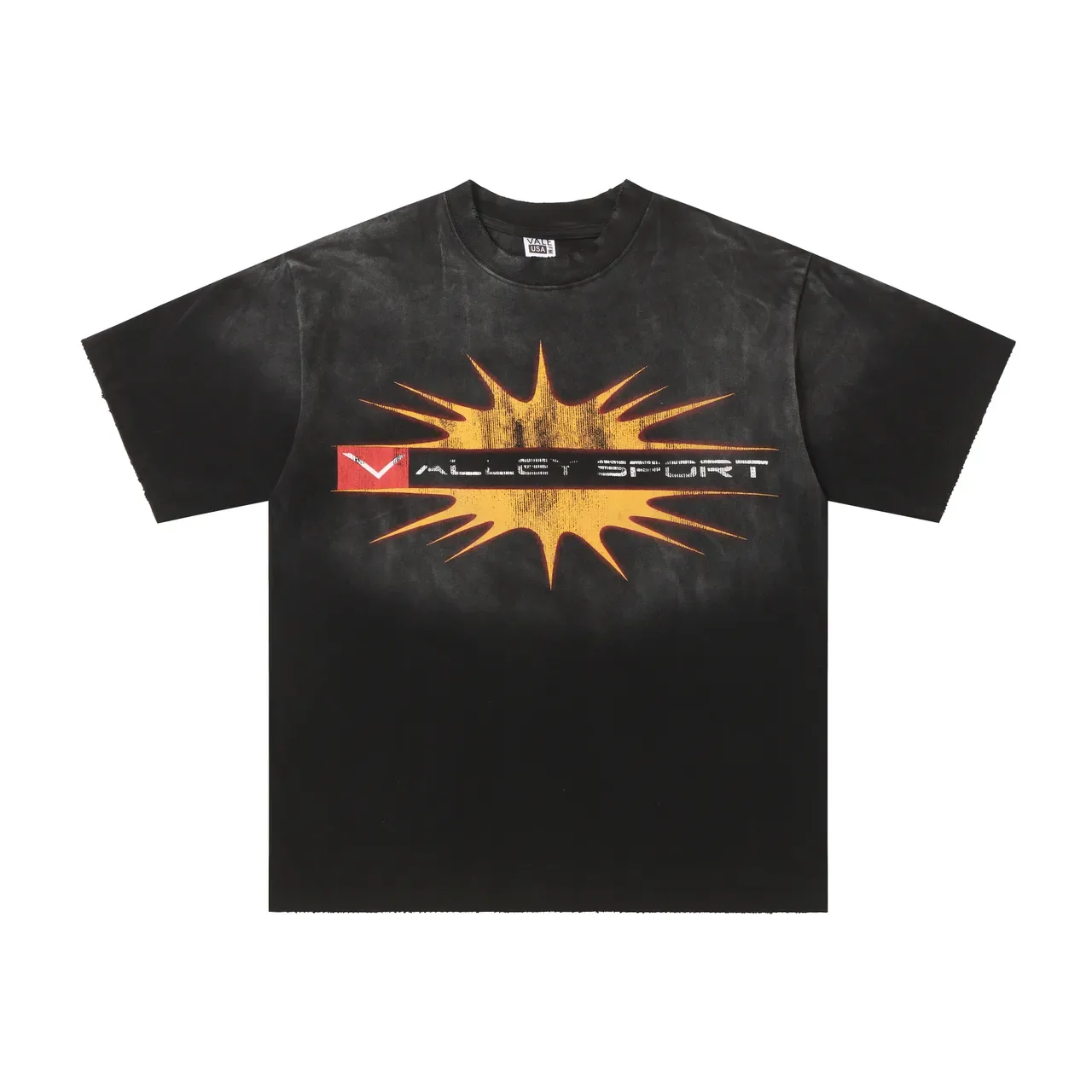 Black Fade-Dyed Graphic Print Sunburst Motif T-Shirt 4
