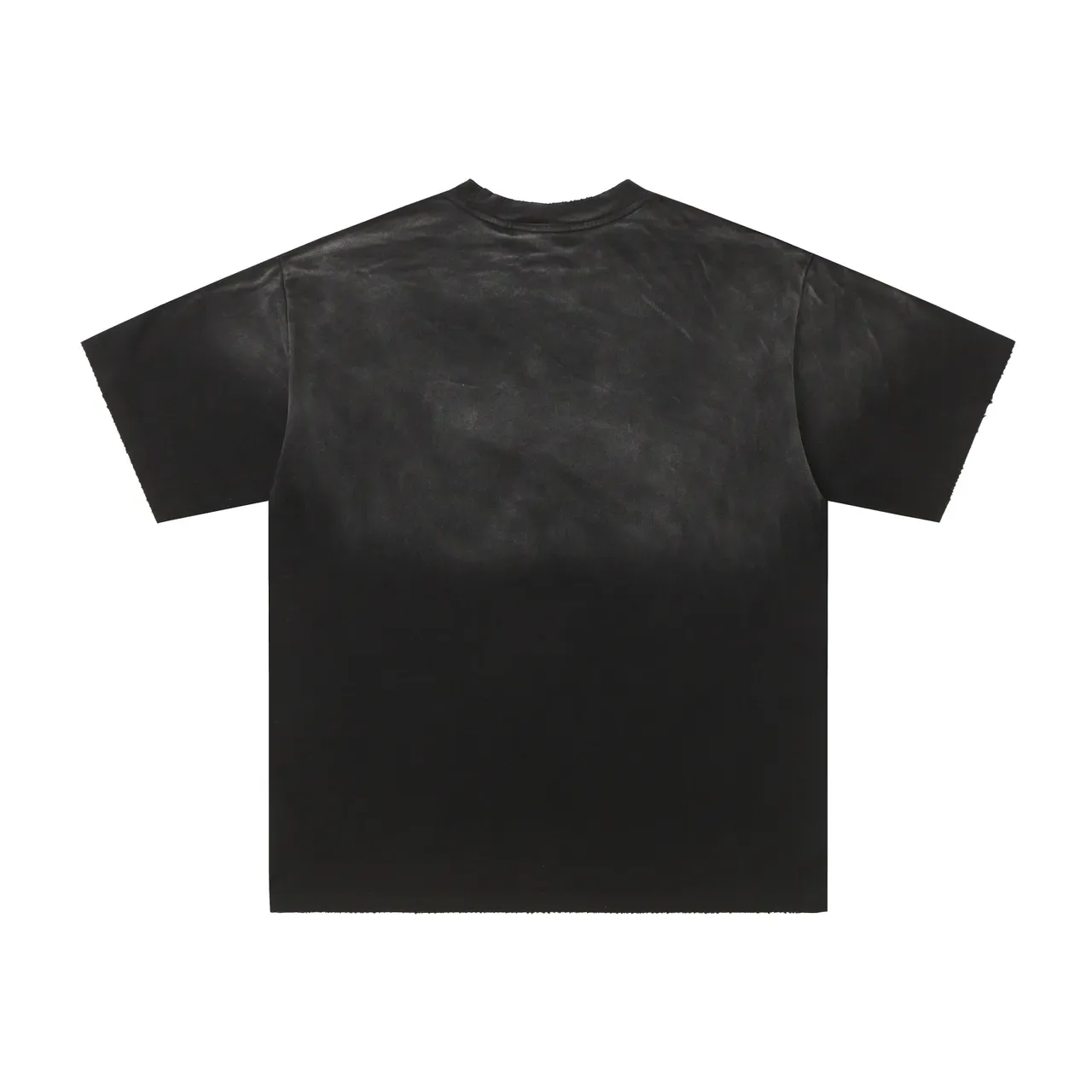 Black Fade-Dyed Graphic Print Sunburst Motif T-Shirt 5