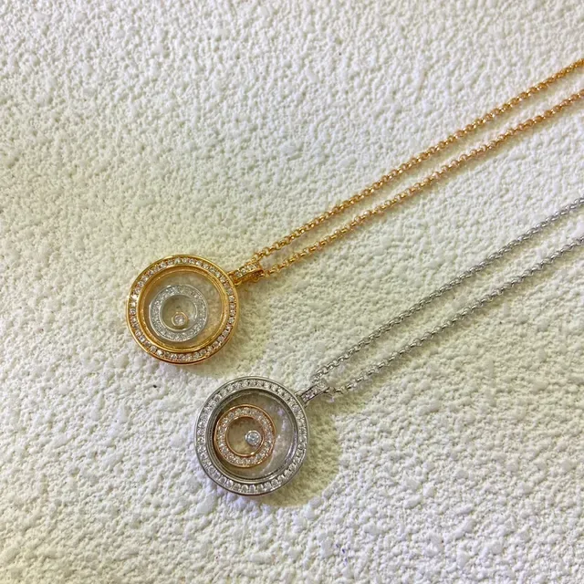Black Gold Circular Rotating Charm Pavé-Set Halo Necklace 2