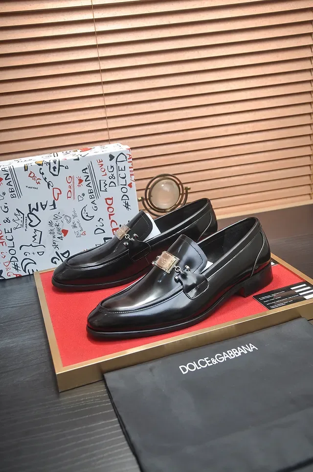 Black Gold Glossy Leather Low Block Heel Loafer 4