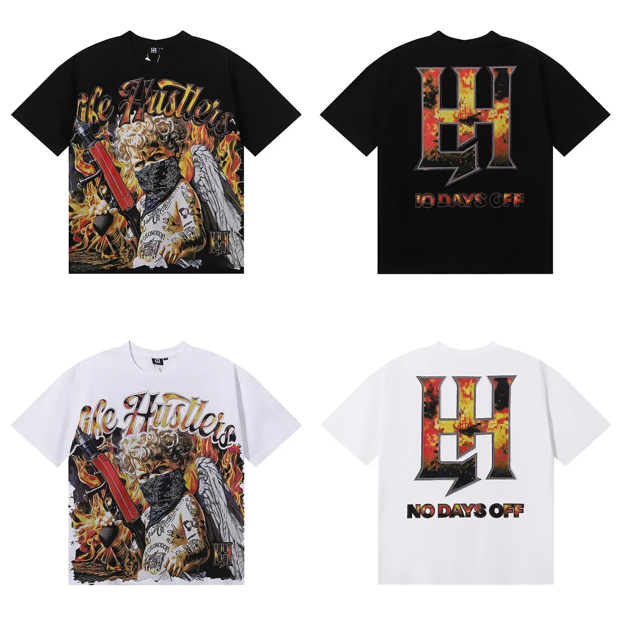 Black Multicolor Graphic-Print Oversized Fit T-Shirt 1
