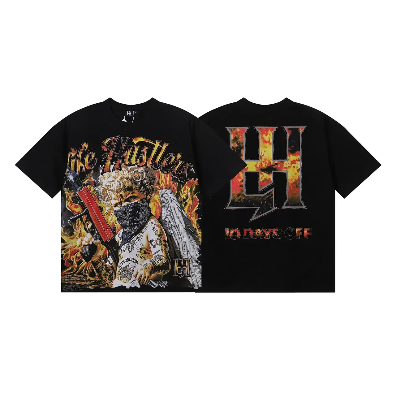 Black Multicolor Graphic-Print Oversized Fit T-Shirt 8