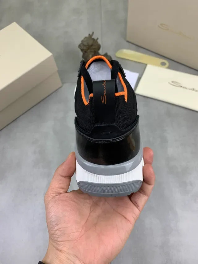 Black Orange Knit Upper Sock-Fit Collar Sneakers 2