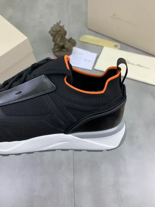 Black Orange Knit Upper Sock-Fit Collar Sneakers 3