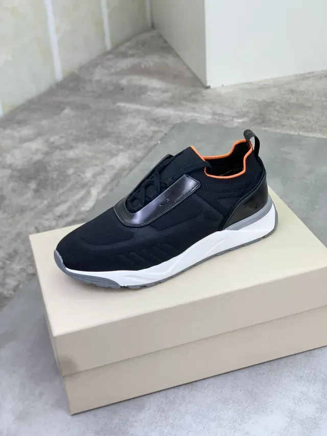 Black Orange Knit Upper Sock-Fit Collar Sneakers 4