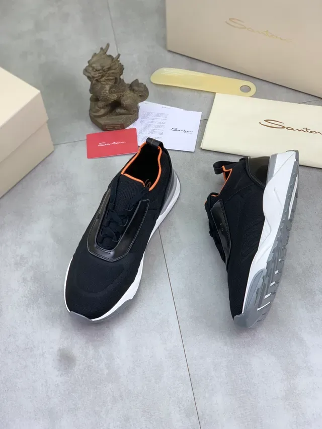 Black Orange Knit Upper Sock-Fit Collar Sneakers 5
