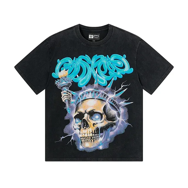 Black Oversized Double-Sided Graphic Skull and Graffiti Print T-Shirt 2