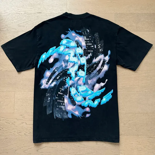 Black Oversized Double-Sided Graphic Skull and Graffiti Print T-Shirt 7