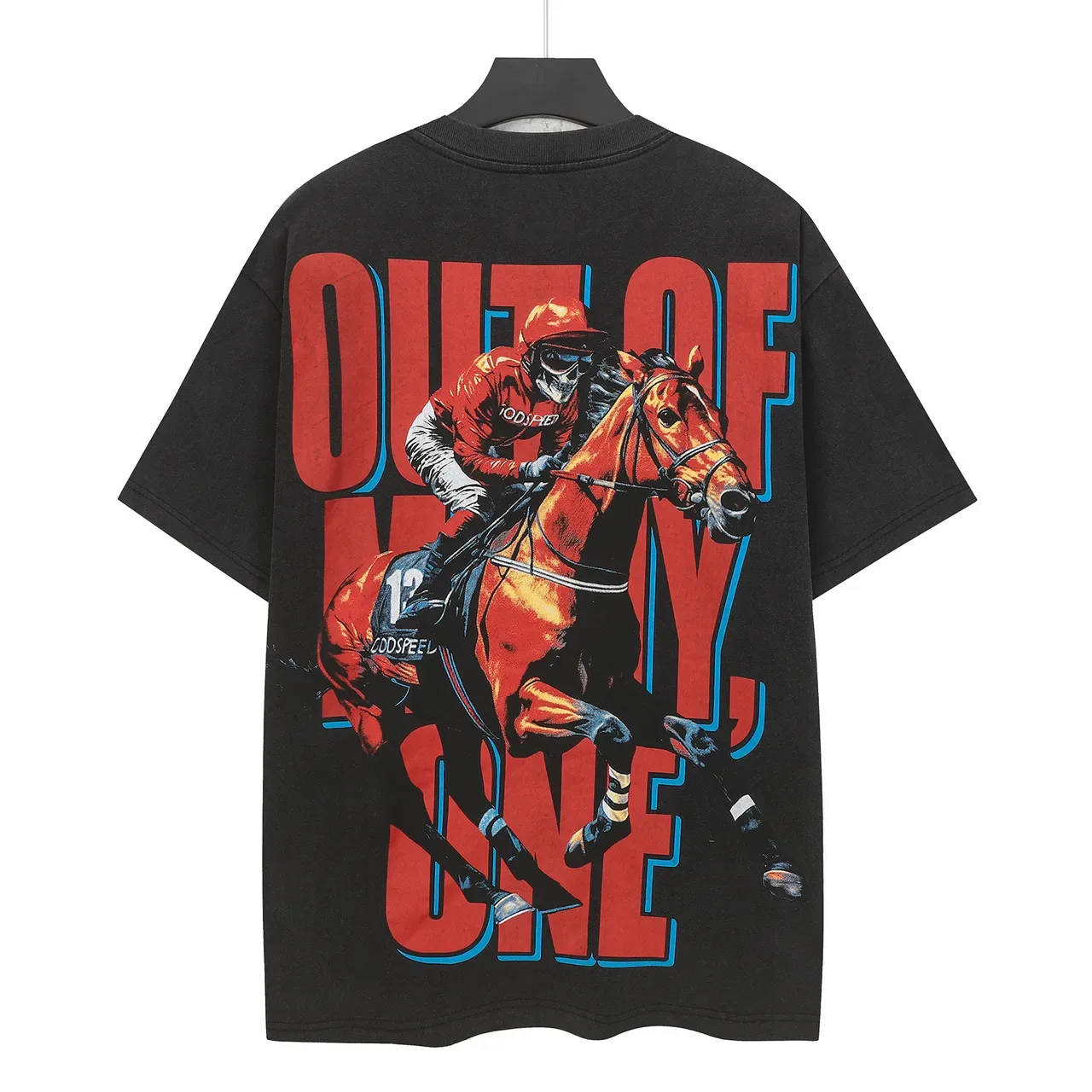 Black Oversized Graphic Print Racer Horse T-Shirt 3