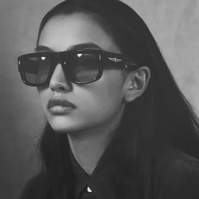 Black Oversized Rectangular Frame Thick Acetate Temples Sunglasses 6