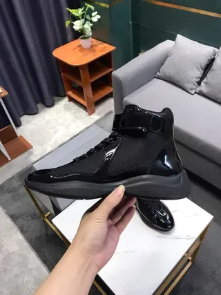 Black Patent and Mesh High-Top Lifestyle Sneakers 2