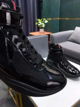 Black Patent and Mesh High-Top Lifestyle Sneakers 3