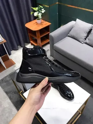 Black Patent and Mesh High-Top Lifestyle Sneakers 4
