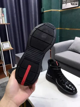 Black Patent and Mesh High-Top Lifestyle Sneakers 6