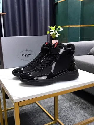 Black Patent and Mesh High-Top Lifestyle Sneakers 7