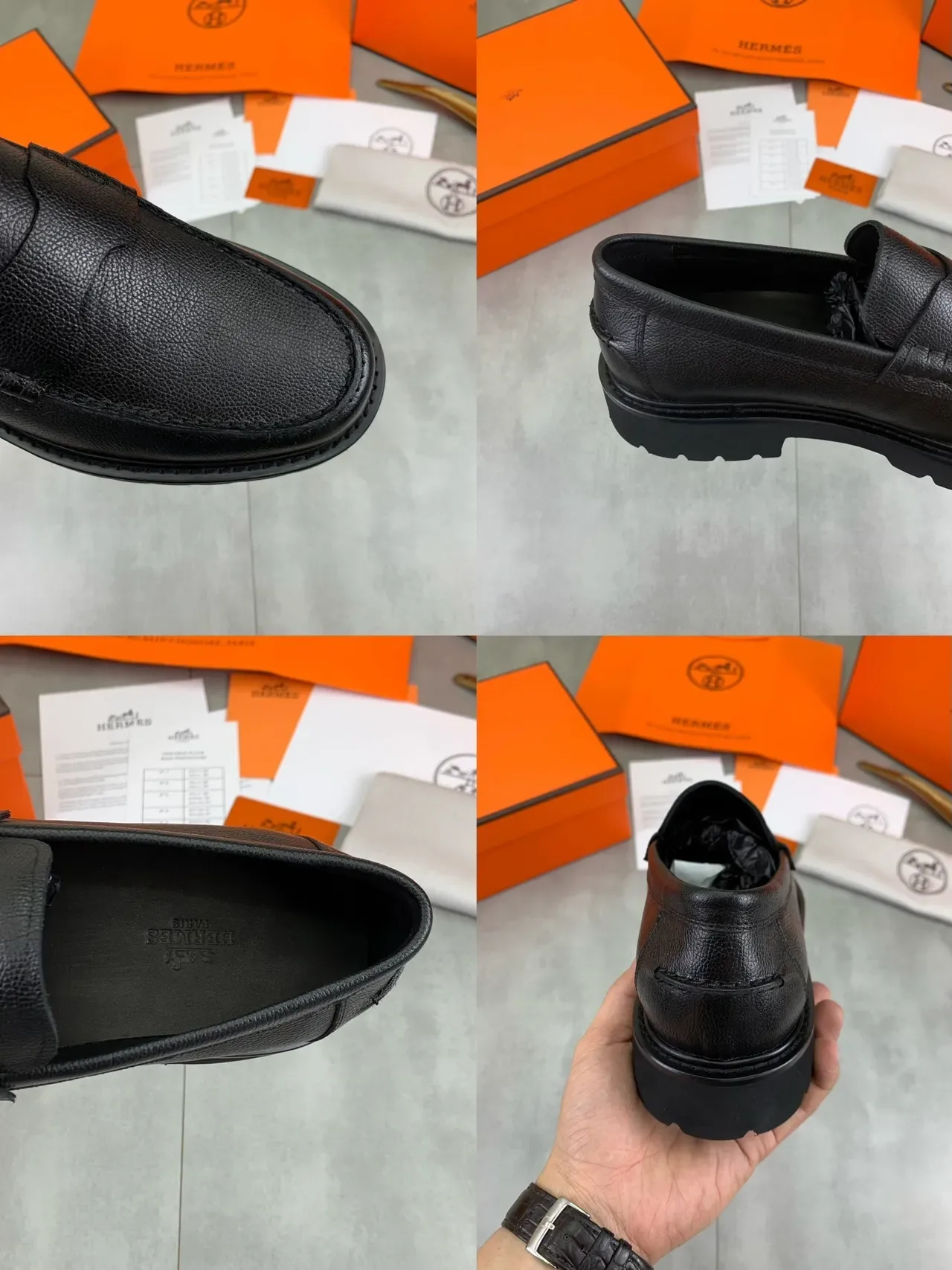 Black Pebbled Leather Penny Strap Loafer 2