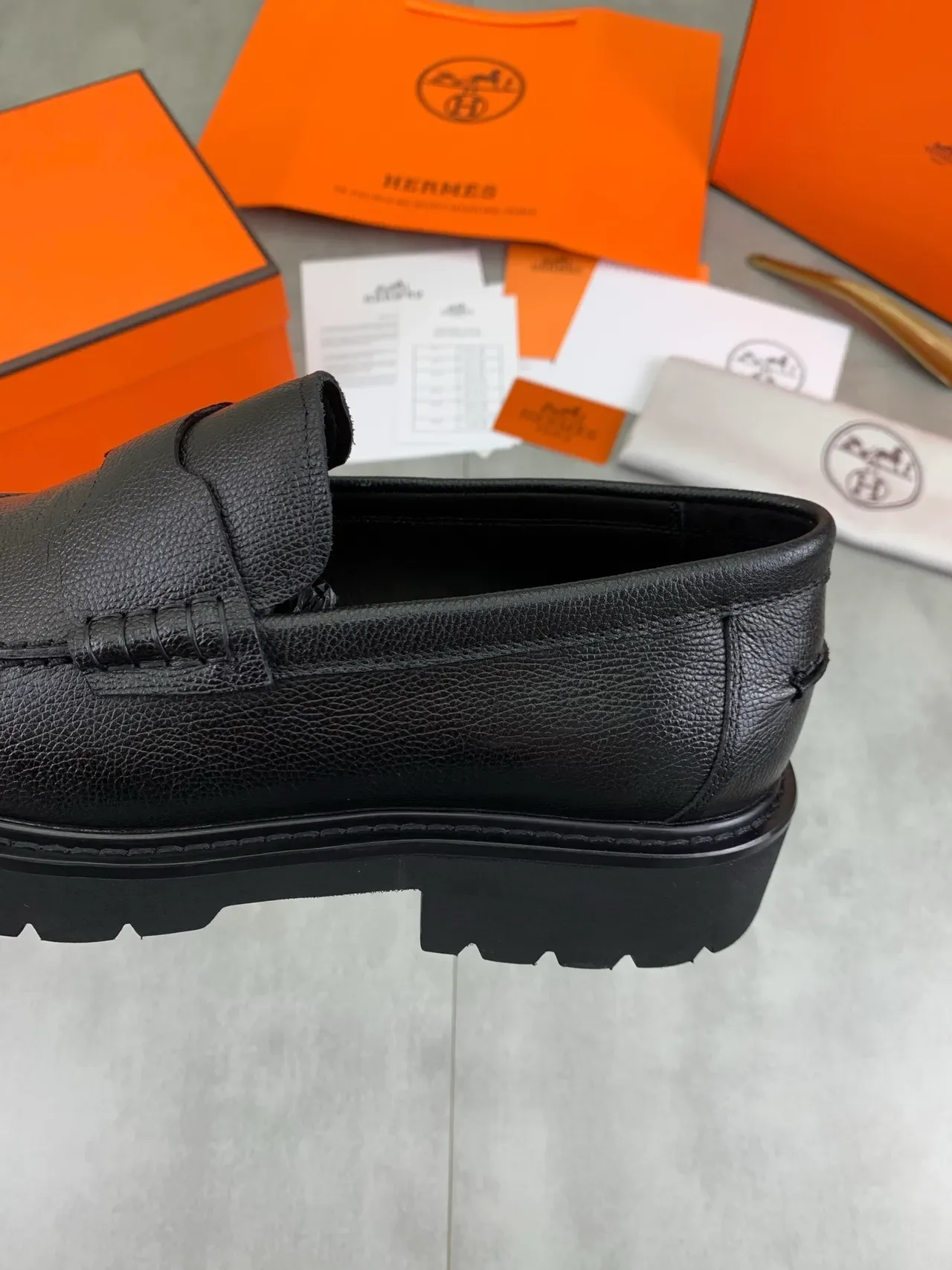 Black Pebbled Leather Penny Strap Loafer 4