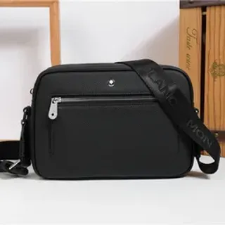 Black Pebbled Texture Rectangular Silhouette Messenger Bag