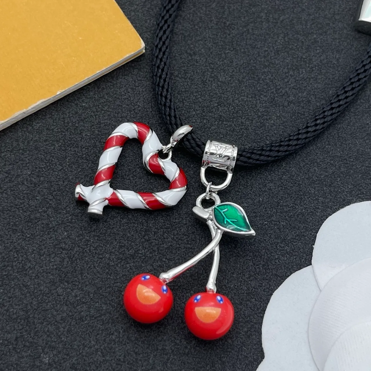 Black Red Braided Cord Enamel Charm Bracelet 6