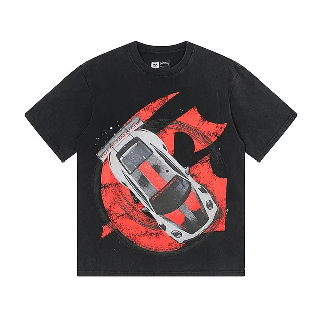Black Red White Racing Car Graphic Oversized T-Shirt 2
