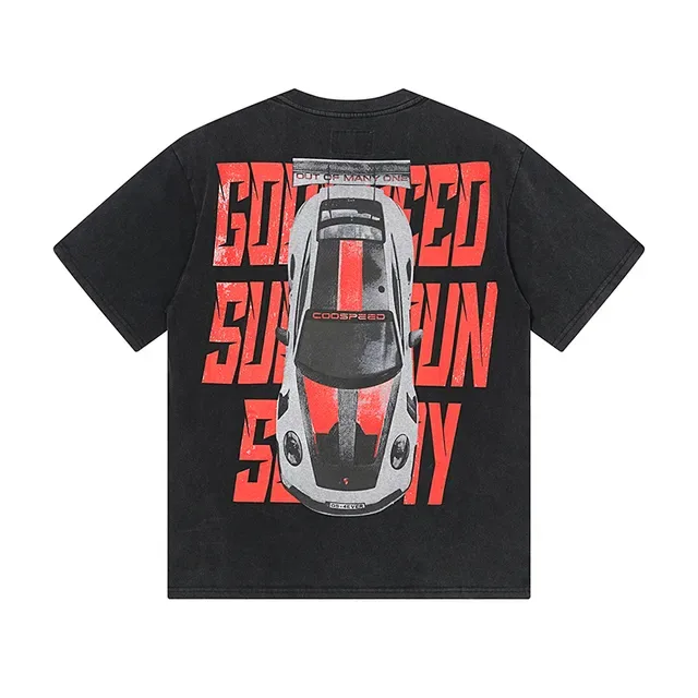 Black Red White Racing Car Graphic Oversized T-Shirt 3